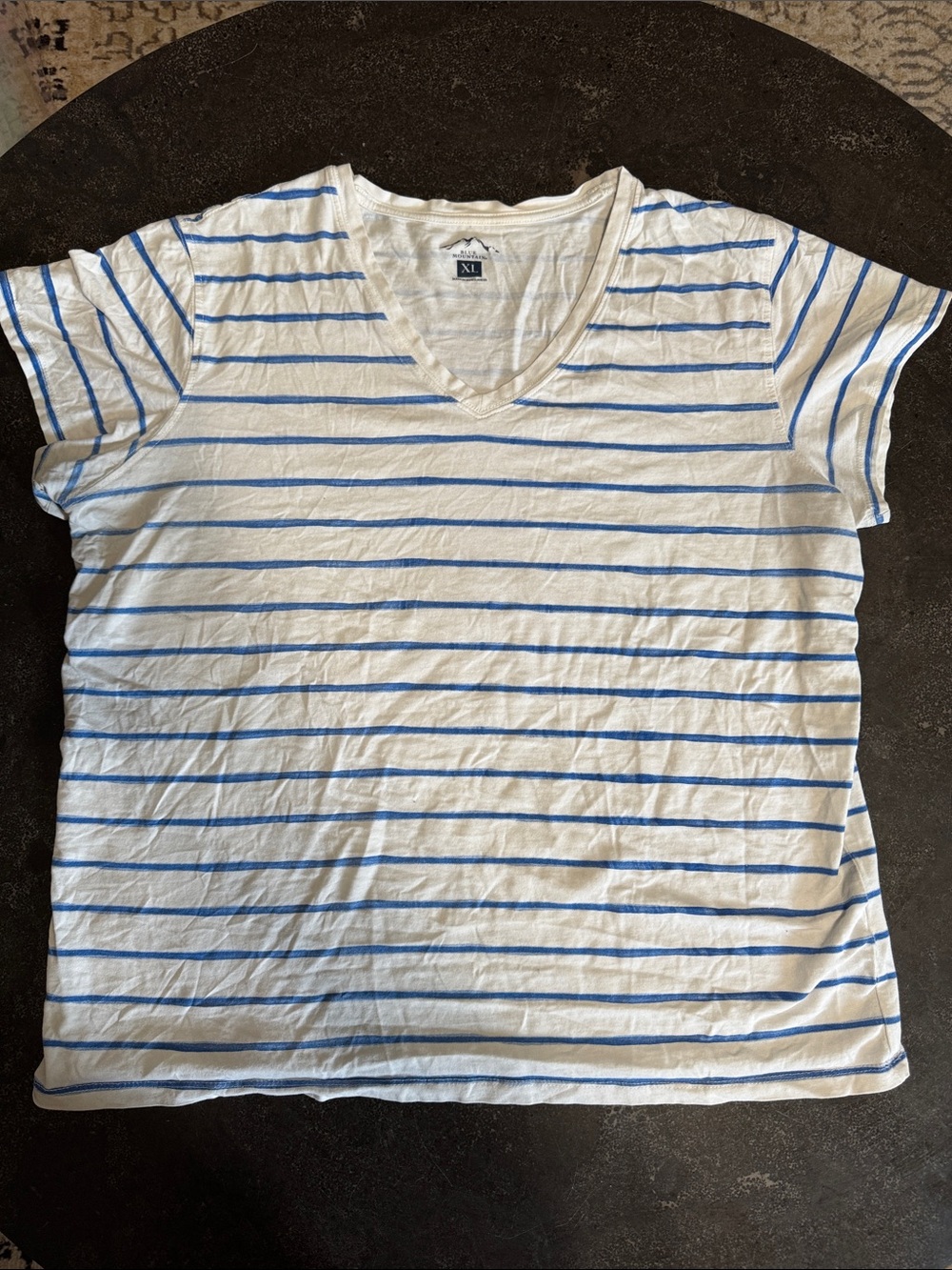 GAP White V-Neck Tee with Blue Stripes